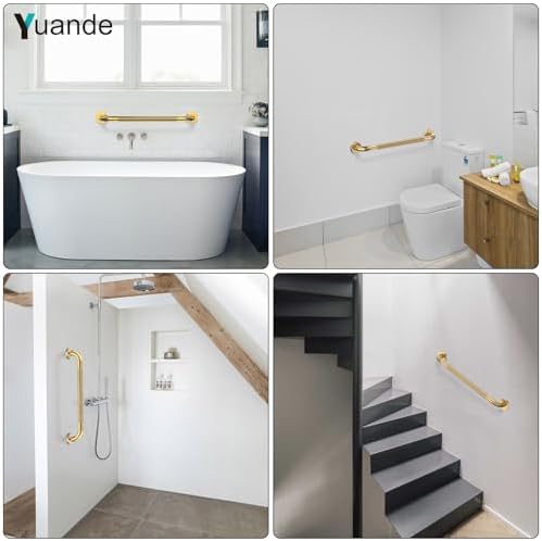 4 Pack 24 Inch Shower Grab Bar, YuanDe Gold Bathroom Grab Bar Handle w/Anti-Slip Knurled Grip, Stainless Steel Bath Balance Bar, 1.25" Diameter Safety Hand Rail Support,Handicap Injury Elderly Senior