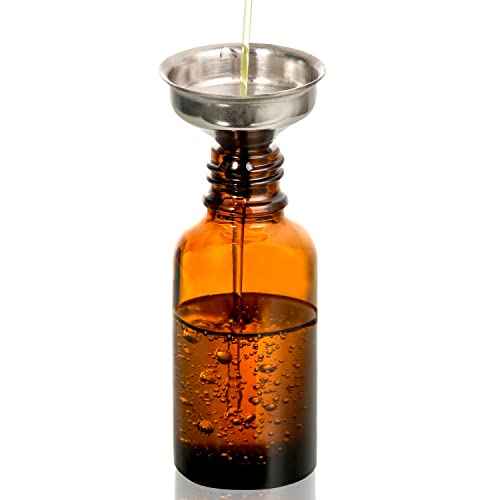 4 Pack, 1 oz Thick Dark Amber Glass Dropper Bottles with 1 Funnels & 4 Labels - 30ml Tincture Bottles with Eye Dropper - Leakproof Essential Oils Bottle - Storage and Travel for Beauty or Health