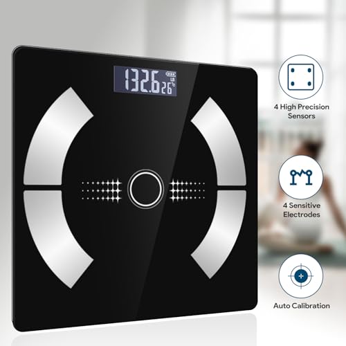 Smart Digital Body Fat Scale, Accurate LED Display Bathroom Scale with Mobile App for Body Composition Analysis - (Black)