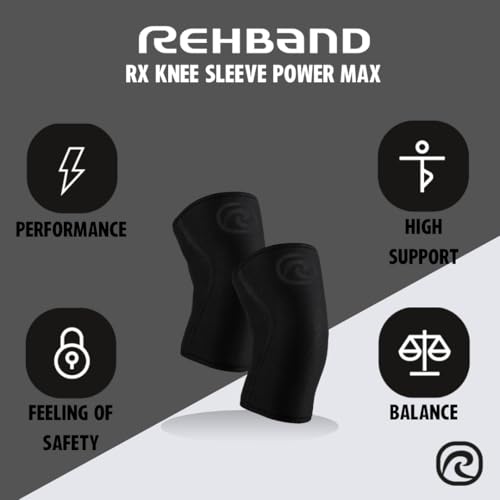 Rehband Rx Knee Sleeve Power Max, 1 piece, knee support 7mm neoprene, strongman, heavy lifting, longest knee sleeve, Colour:Carbon/Black, Size:XL