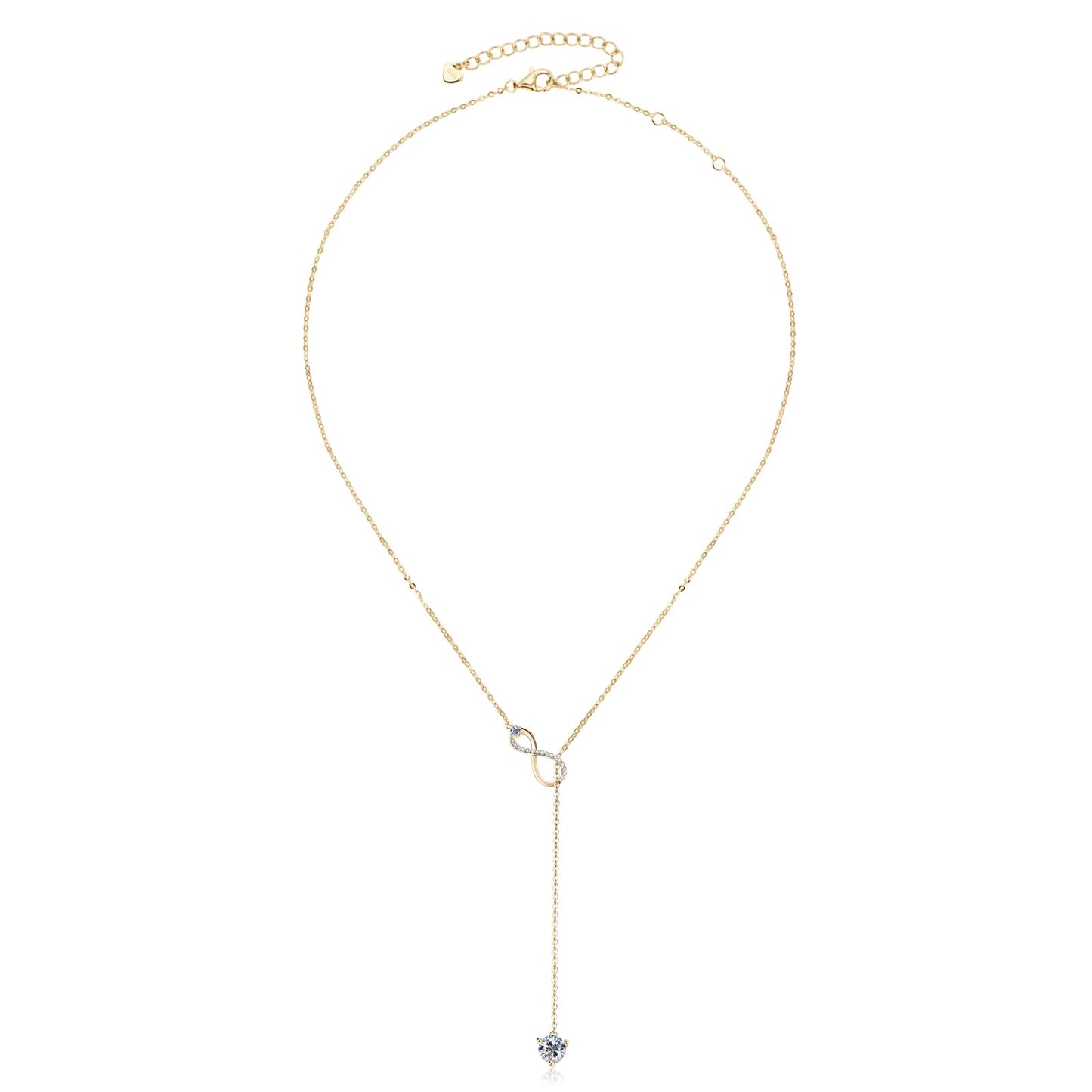 AINUOSHI Twist Infinity Y Necklace Moissanite Pendant Lariat Necklace For Women 925 Sterling Silver Dainty Drop Necklaces 1.26CT with Certificate of Authenticity D Color VVS1 Birthday Prom Anniversary Christmas Valentine's Day Gifts 16 to 20 Inch 14K Gold
