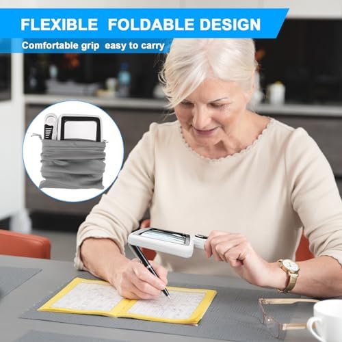 Rechargeable Magnifying Glass with Light, 5X 10X 45X Large Page Magnifier with 20 LED Lights, Folding Handheld Dimmable Magnifier for Seniors Reading Books and Small Print（Black & White）