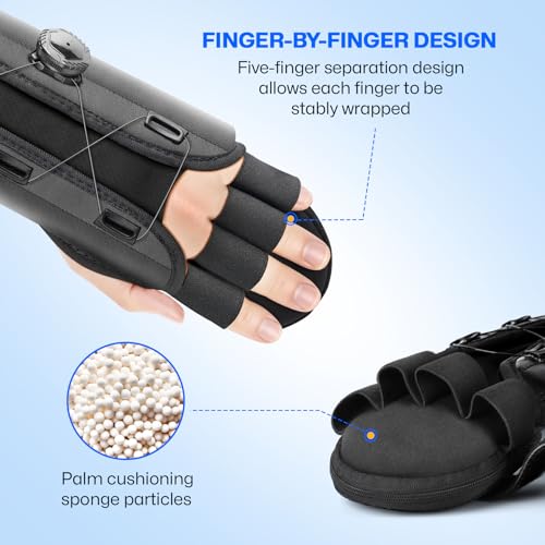 Resting Hand Splint with Adjustable Knob, Carpal Tunnel Wrist Brace Night Support with Removable Wrist Splint, Pain Relief for Stroke Recovery, Tendonitis, Arthritis, etc. Either Hand, S/M,L/XL