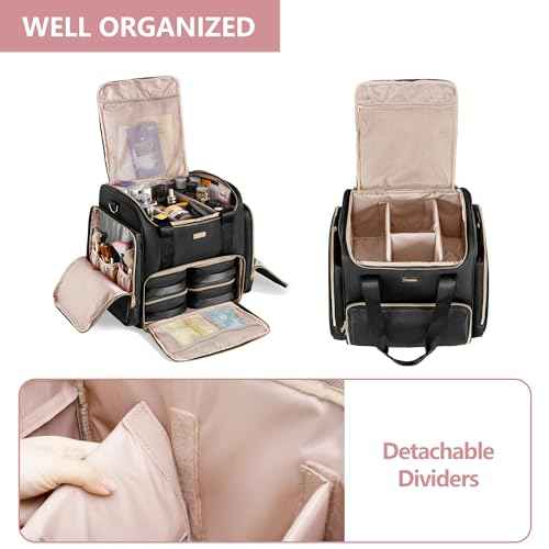 Rolling Makeup Case with 4 Removable Bags, Professional Makeup Train Case with Wheels, Makeup Artist Travel Bag with Brushes Storage Section, Black (Patent Design)