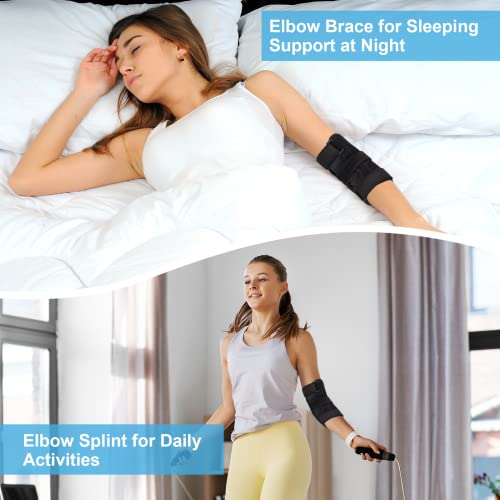 Elbow Splint Tendonitis Elbow Brace, Cubital Tunnel Syndrome Brace with 4 Removable Metal Spring Splint for Sleeping, Elbow Immobilizer for Ulnar Nerve Entrapment, Golfers Elbow (L/XL)