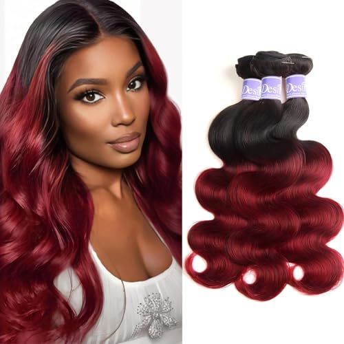1B/99J Ombre Body Wave Bundles Human Hair 3 Bundles Human Hair Body Wave 100% Unprocessed Brazilian Virgin Human Hair Extensions(18 20 22Inch)