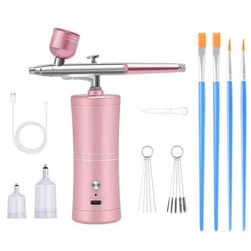 Jadeshay Airbrush Kit with Compressor, Portable Rechargeable Versatile Spray Gun with 0.4mm Nozzle for Tattoo, Nail Art, Cake Decoration (Pink)