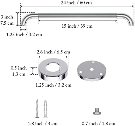24 Inch Anti Slip Shower Grab Bar 1.25" Diameter, YuanDe 2 Pack Stainless Steel Bath Grab Bar, Knurled Bathroom Safety Rail, Shower Handrail Support, Handicap Elderly Injury Balance Assist Handles