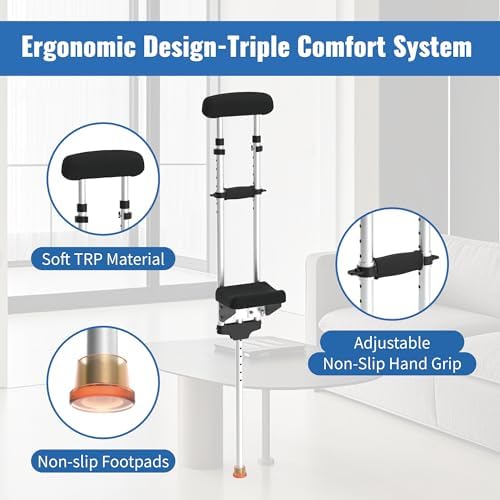 Pain Free Knee Crutch with Safety Kneepads, Ergonomic Knee Crutches with Support Platform for Enhanced Stability and Comfort, Smart Peg Leg Crutch for Single Leg Injuries
