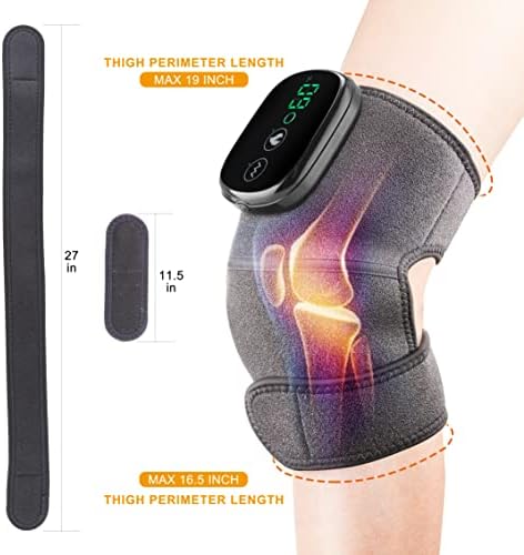 Cordless Knee Massager with Heat Vibration, Electric Heated Knee Brace Shoulder Heating Pads Elbow Wrap for Pain Relief (Pack of 1 Grey)