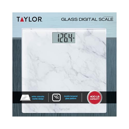 Taylor Digital Glass Marble Bathroom Scale, Scale for Body Weight, Highly Accurate Digital Bathroom Weighing Machine, Battery Powered, FSA HSA Eligible, Measures Weight up to 400 lb Capacity, White