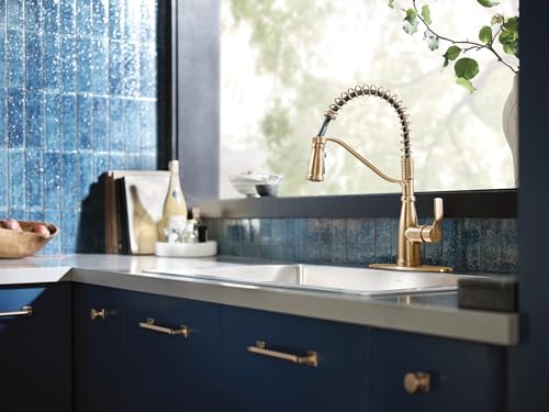 Moen Nolia Bronzed Gold One-Handle Single Hole Spring Kitchen Faucet with Pull Down Sprayer and Soap Dispenser, 87886BZG