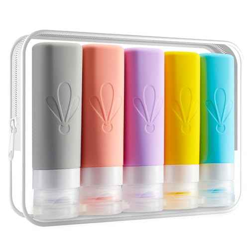 INSFIT Travel Bottles for Toiletries, TSA Approved 3oz Travel Size Containers, BPA Free Leak Proof Squeezable Silicone Tubes for Shampoo Conditioner Lotion Soap with Labels
