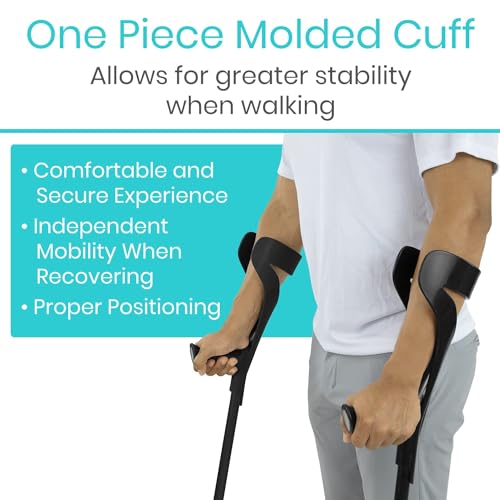 Vive Forearm Crutches (Pair) - Adjustable, Lightweight Arm Crutches Forearm for Adults - Ergonomic Arm Crutch Cuff and Comfortable Handles - Heavy Duty Crutches Non Slip Skid Replaceable Rubber Tips