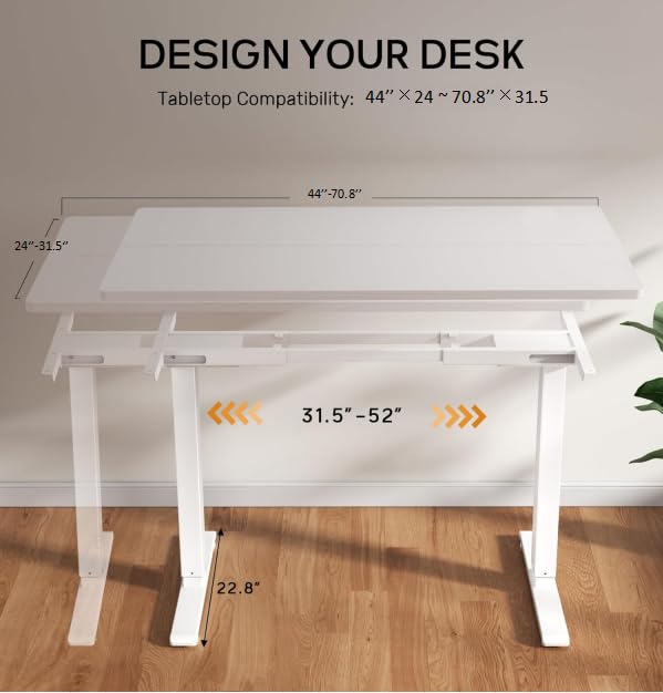 NICECOZY Dual Motor Electric Standing Desk Frame, Height Adjustable Table Legs for Max 44″ x 70.8″ Desktop with 330lbs Capacity, Ergonomic Sit Stand Up Desk Base for Home Office, White Frame Only