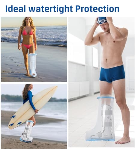 Waterproof Extra Wide Leg Cast Cover for Shower Adult, Reusable Extra Large Leg Shower Casts Cover with Non-Slip Bottom for Adults Large Casts Surgery Shower Boots