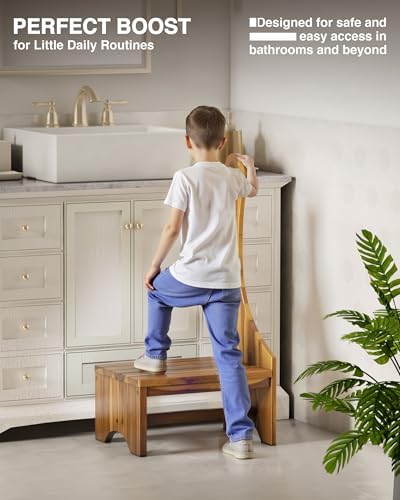 Premium Step Stool with Handle for Adults, Elderly & Seniors, Wooden 9” One Step Stool for High Bed, Heavy Duty Bedside Step Platform, Holds Up to 400 lbs, Nonslip Platform for Kitchen/Bathroom