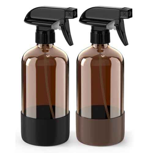 Glass Spray Bottle with Silicone Sleeve Protection, Amber Glass Spray Bottle Set for Window Cleaner Aromatherapy Facial Hydration Watering Flowers Hair Care 2 Pack/16 oz (Black & Brown)
