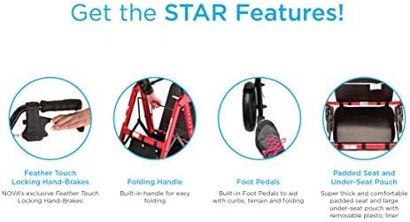 NOVA Star 8 Rollator Walker with Perfect Fit Size System, Lightweight & Foldable, Easy to Lift & Carry, Great for Travel, Color Red