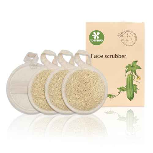 Natural Loofah Face Scrubber (4Pack),Exfoliating Facial Scrub Pads Made from Organic Luffa for Women and Men