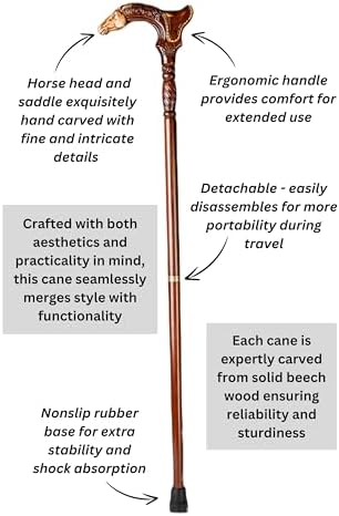 Hand Carved Wooden Walking Cane with Ergonomic Handle and Rubber Tip for Men and Women - Fashionable Unique Walking Stick for Seniors - 37 inch