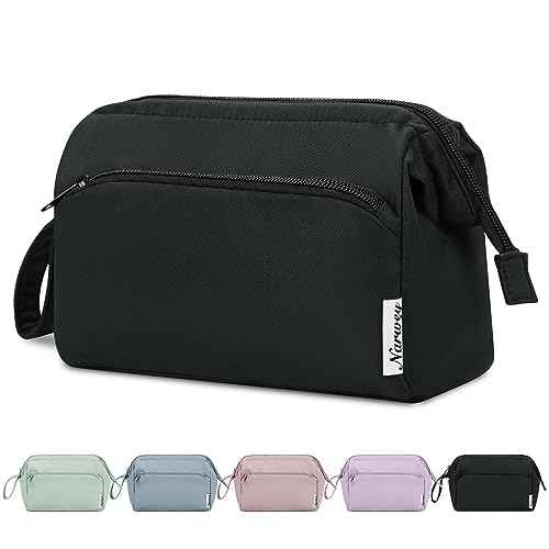 Narwey Makeup Bag Women Wide-open Make up Bag Travel Cosmetic Bag Organizer Toiletry Bag for Cosmetics Toiletries Accessories (Black)