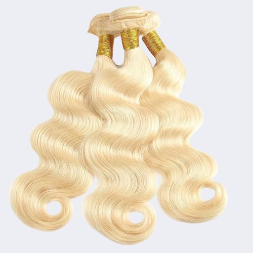 613 Bundles Human Hair 14 16 18Inch Blonde Body Wave Bundles 100% Unprocessed 16A Brazilian Virgin Hair 3 Bundles Human Hair Body Wave Hair Extensions for Women can be Dyed Bleached