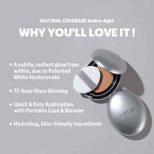 TIRTIR Mask Fit Aura Silver Cushion Foundation | Semi-glow Finish, Natural Coverage, Moisturizing, Lightweight, Korean cushion foundation (#23N Sand, Full Size, 0.63 Fl Oz)