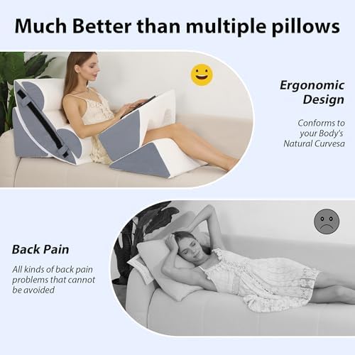 6PCS Orthopedic Wedge Pillow Set for Surgery Recovery & Acid Reflux – 30D High-Density Foam Bed Support for Back, Legs, and Knees – Adjustable Modular Body Positioning System with Breathable Covers