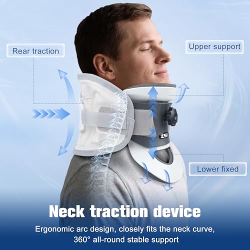 Cervical Neck Traction Device - FSA Eligible,Adjustable Inflatable Neck Stretcher,Removable 20° Curved Support,3D Dynamic Traction,Pain Relief Neck Decompression Tension Relief