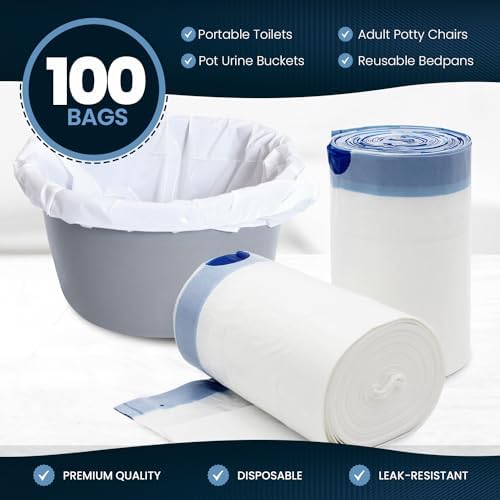 MED PRIDE 100 Pack Med Fit Disposable Bedside Commode Bags Leakproof Bedpan Liners with Drawstring Universal Fit for Portable Toilets