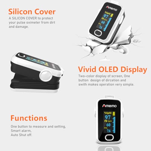 Pulse Oximeter,OLED Display Oxygen Monitor Fingertip,Blood Oxygen Saturation Monitor(SpO2) with Carrying Case,Silicone Cover