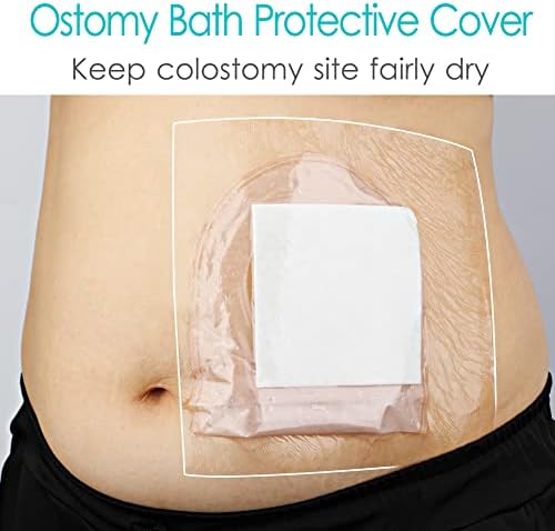 Ostomy Shower Cover Waterproof Ostomy Bag Covers Shower Guard Stoma Shower Shields Colostomy Bathing Bags Shower Protector Adhesive Bandage with Non-Stick Pad for Showering 12"x12" 14 Pcs