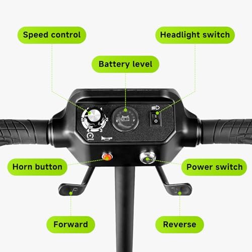 Mobility Scooters for Seniors& Adults Foldable Powered Wheelchair Device with Dual Detachable Baskets 4 Wheel Mobility Scooter with Long Travel Range (Red-Black)