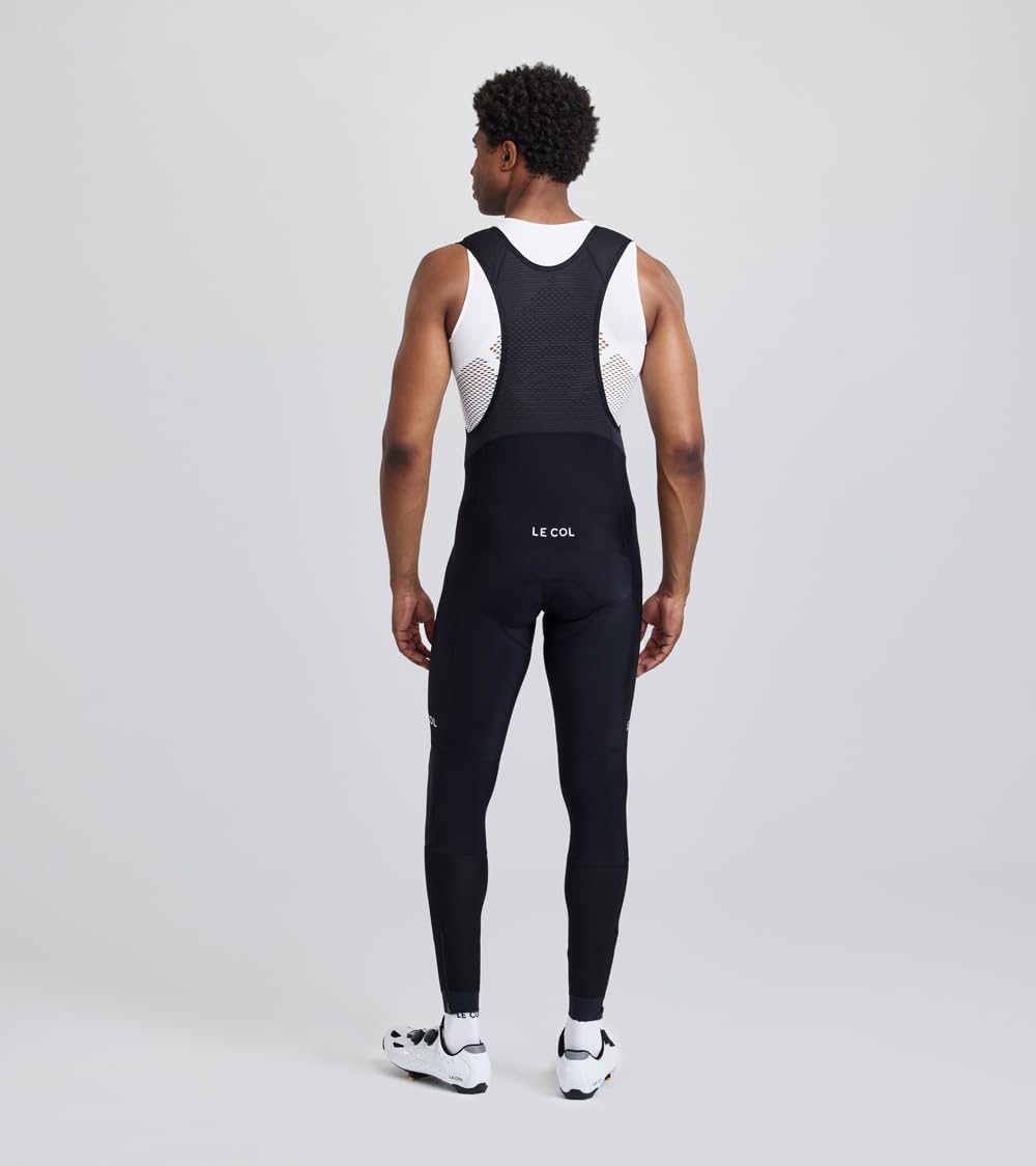 LE COL Men’s Pro Bib Tights | Sweat Wicking Cycling Pants | Aerodynamic Panels, Lightweight, Cuffed Ankles (US, Alpha, Small, Regular, Regular) Black