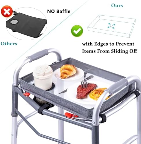 BAGSFY Clear View Walker Tray for Seniors– Universal Folding Walker Table with Cup Holder & Side Pocket | Hard Top Lightweight Walker Accessory, Tool-Free Installation, Fits Most Walkers