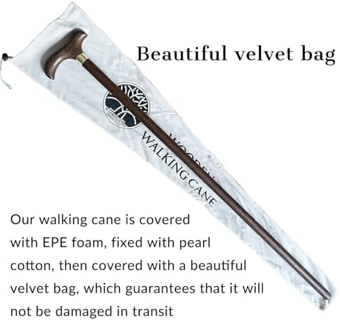 Handmade Wooden Walking Cane for Men Women Stylish Natural Wood Walking Sticks with Wrist Strap and Rubber Tips - 36 Inches