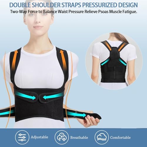 Posture Corrector for Women and Men,Adjustable Full Back Brace and Shoulder Straightener,for Back Pain Relief,Hunchback Correction,Scoliosis,Posture Trainer（Black, Small）