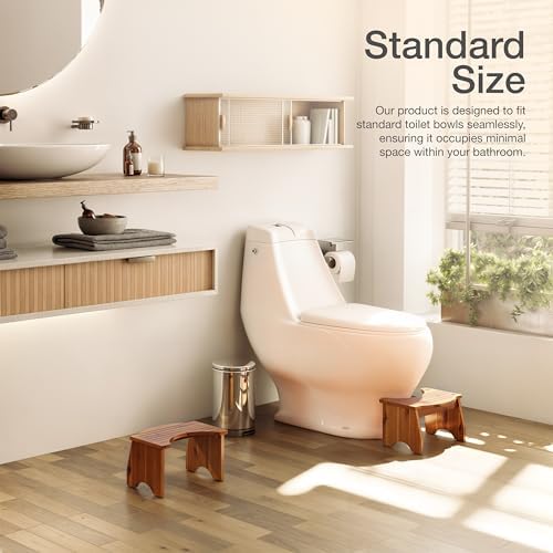 HOLANA 9" Acacia Poop Stool for Bathroom Adults - Squatting Toilet Stool for Kids - Pooping Stool Squat with Anti Slip Layer - Bathroom Stools for Sitting/Travel (Acacia Wood 9 Inch Height)