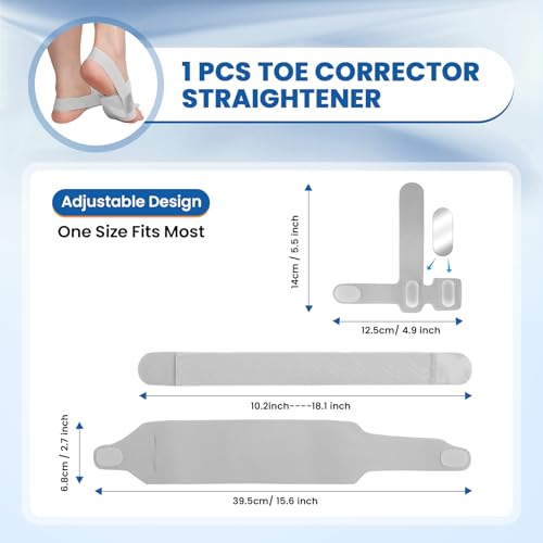 Hammer Toe Straightener for Women and Men - 1 Pcs Adjustable Toe Corrector for Curled Toes, Broken Support, Bunion Pain Relief - Includes 1 Compression Wrap, 1 Toe Splint & 1 Heel Strap
