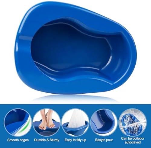 Large Size Bed Pan Set, Including 60 Liners and 100 Gloves. These bedpans are Comfortable for Both Women and Men and are Made of Thick, Oversized, Heavy-Duty PP Material