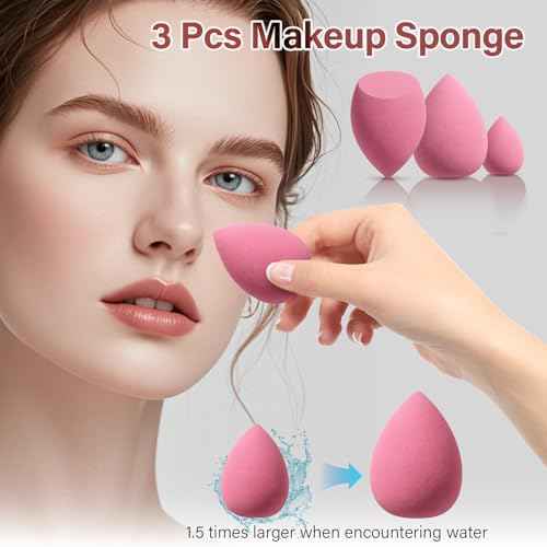 Makeup Brushes Set, Mlemle Professional 26 Pcs Makeup Kit, Include Powder Foundation Concealers Blush Eye shadows 21 Pcs Makeup Brushes and 2 Powder Puff, 3 Makeup Sponge(A01-Pink)