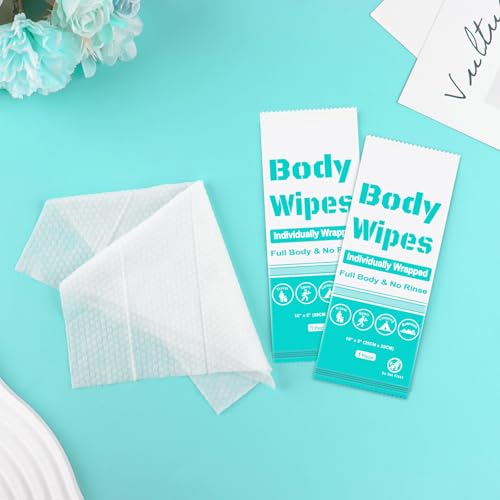 200Pcs Disposable Body Wipes, 7.8 x 9.8 inch Individually Wrapped Bath Wipes for Women and Men, No Rinse-Free Large Body Bath Shower Wipes for Home Travel Hotel Outdoors Camping After Gym (Light Blue)