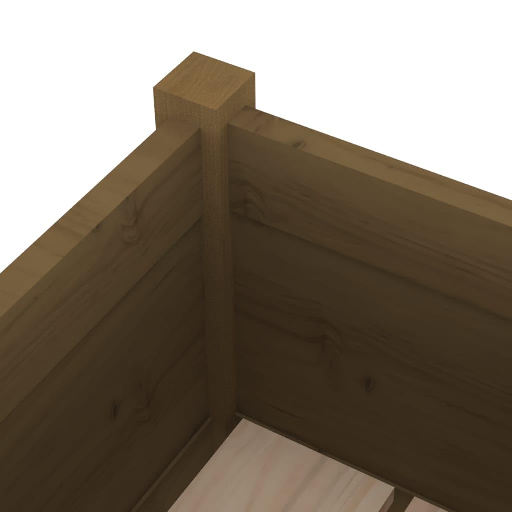 Foknhdi Rustic Square Planter 27.6 in, Honey Brown Solid Pine Raised Garden Bed Outdoor, Large Wooden Flower Box for Patio Balcony Backyard