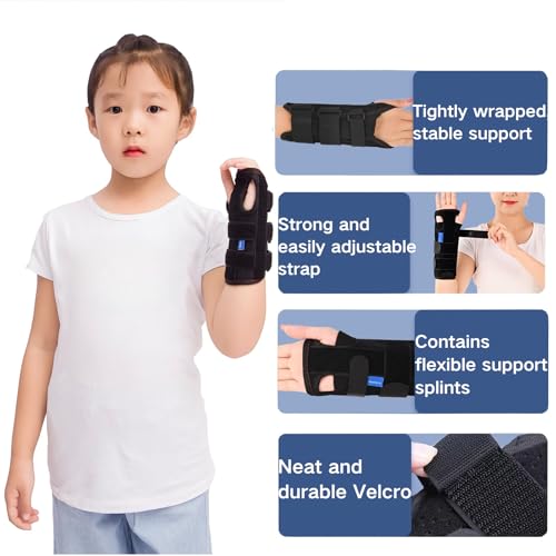 Kids Wrist Brace Fits wrist circumference 4-6.2 inches Pediatric Wrist Splint & Wrist Support for Kids, Adjustable Youth Wrist Brace for Sprains, Strains, Arthritis & Carpal Tunnel Pain Relief - Left & Right Hand (1, Black, Pediatric)
