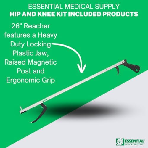 Essential Medical Supply Hip and Knee Surgery Recovery Kit - Includes Sock Aid, Shoehorn, Long Handles Sponge, Dressing Stick and Reacher for Seniors Recovering from Hip Replacement or Surgery