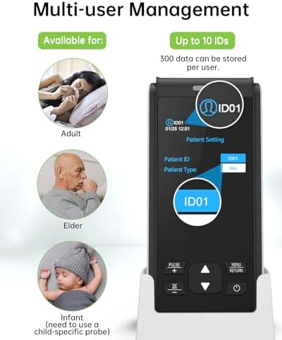 Pulse Oximeter - Handheld Pulse Oximeter Rechargeable Overnight Pulse Ox Continuous oxygen meter finger pulse oximeter Fingertip with Pulse o2 sat monitor finger for oxygen SpO2