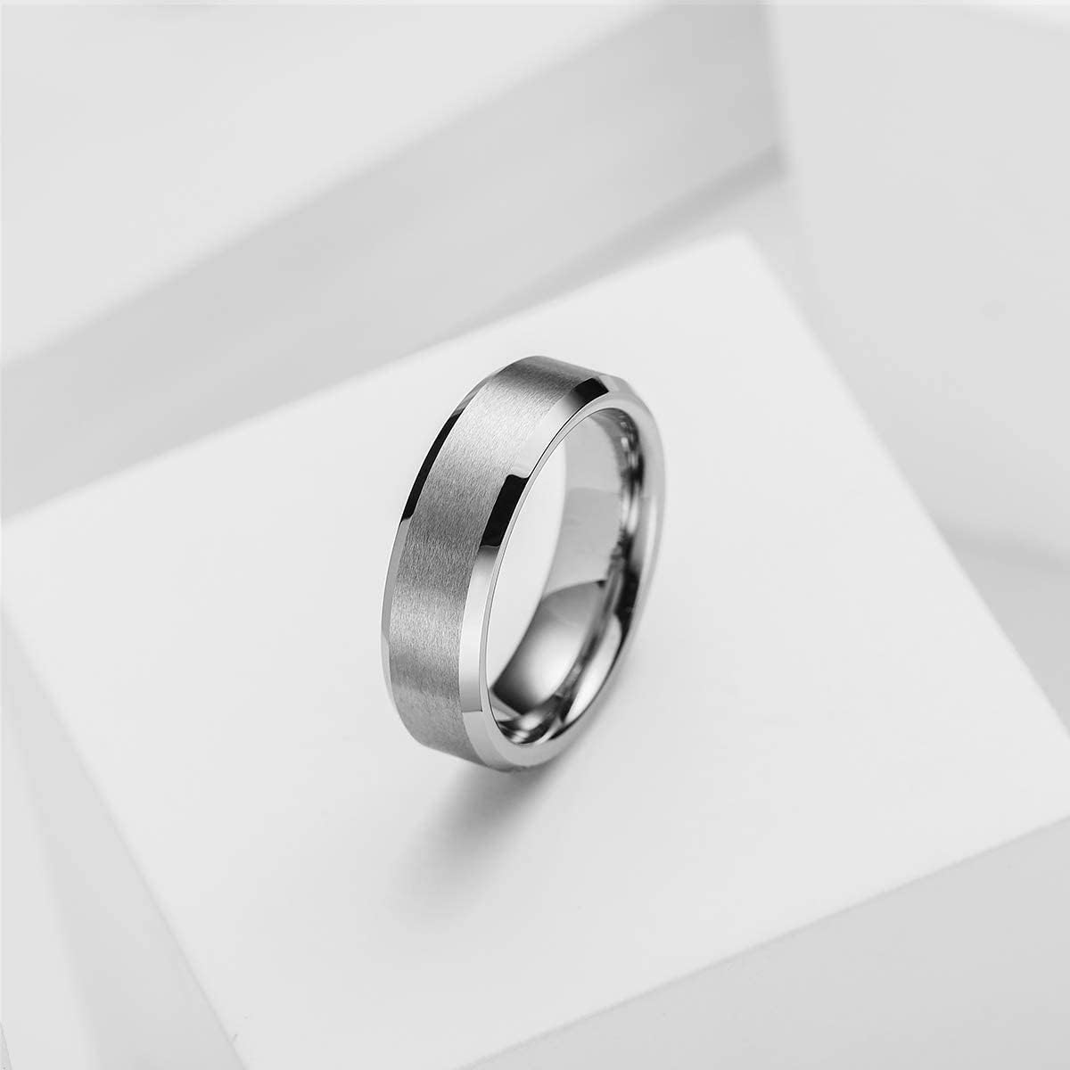 King Will 6mm Men's Silver Wedding Ring - Brushed Matte Surface, Beveled Polished Edge, Comfort Fit Size11