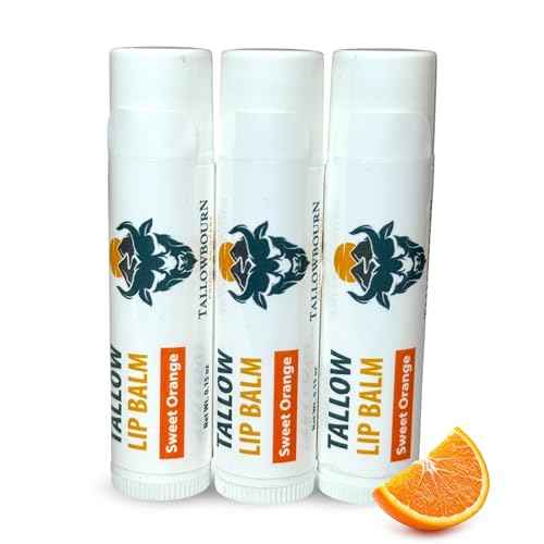 Moisturizing Tallow Lip Balm ? Grass-Fed Beef Tallow with Organic Coconut Oil, Beeswax, and Vitamin E ? Sweet Orange ? Lip Balm Set ? Travel Essential ? 3-Pack
