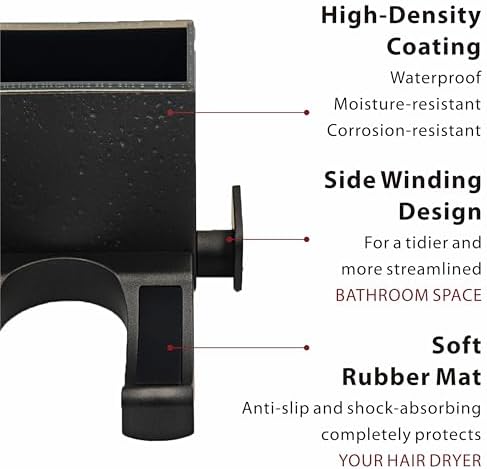 Hair Dryer Holder Wall Mounted with Self Adhesive, Mg-Al Alloy Blow Dryer Holder Compatible with Dyson Supersonic, Shark, Hair Dryer Organizer for Bathroom, Vanity, Bedroom (Black)